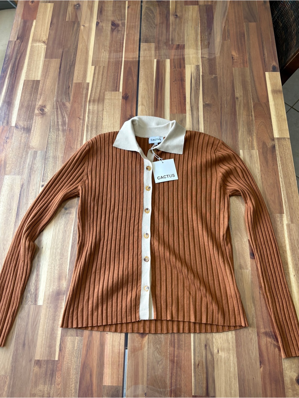 NWT Cactus Rust Ribbed Knit Collared Button Front Cardigan Top Small - Picture 2 of 10